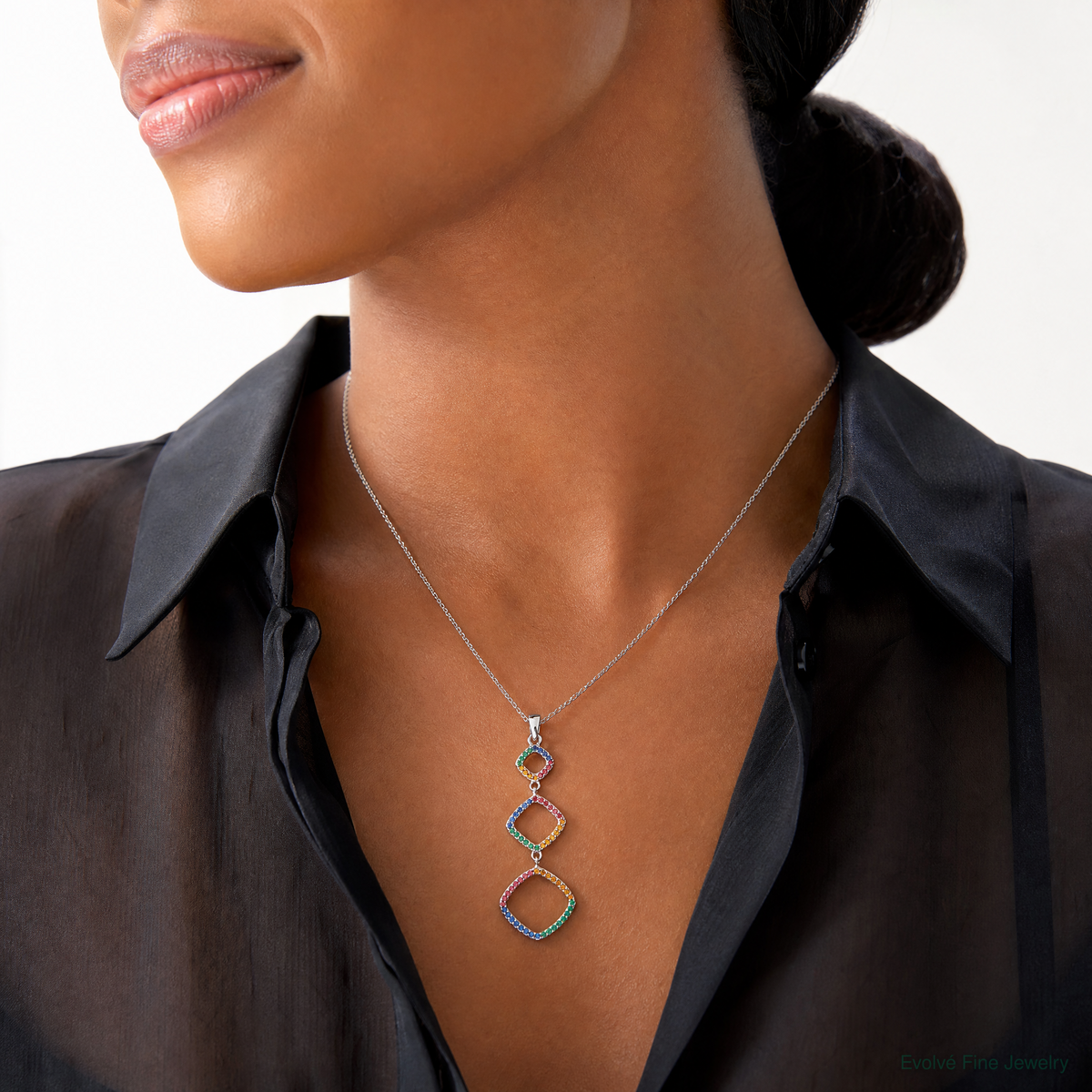 Sterling Silver Rhodium-plated Multi-color Nano Crystal Pendant - Model Shot