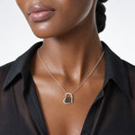 Sterling Silver Bk/Wht CZ Rhod-plated Paw Print Heart Chain Slide - Model Shot