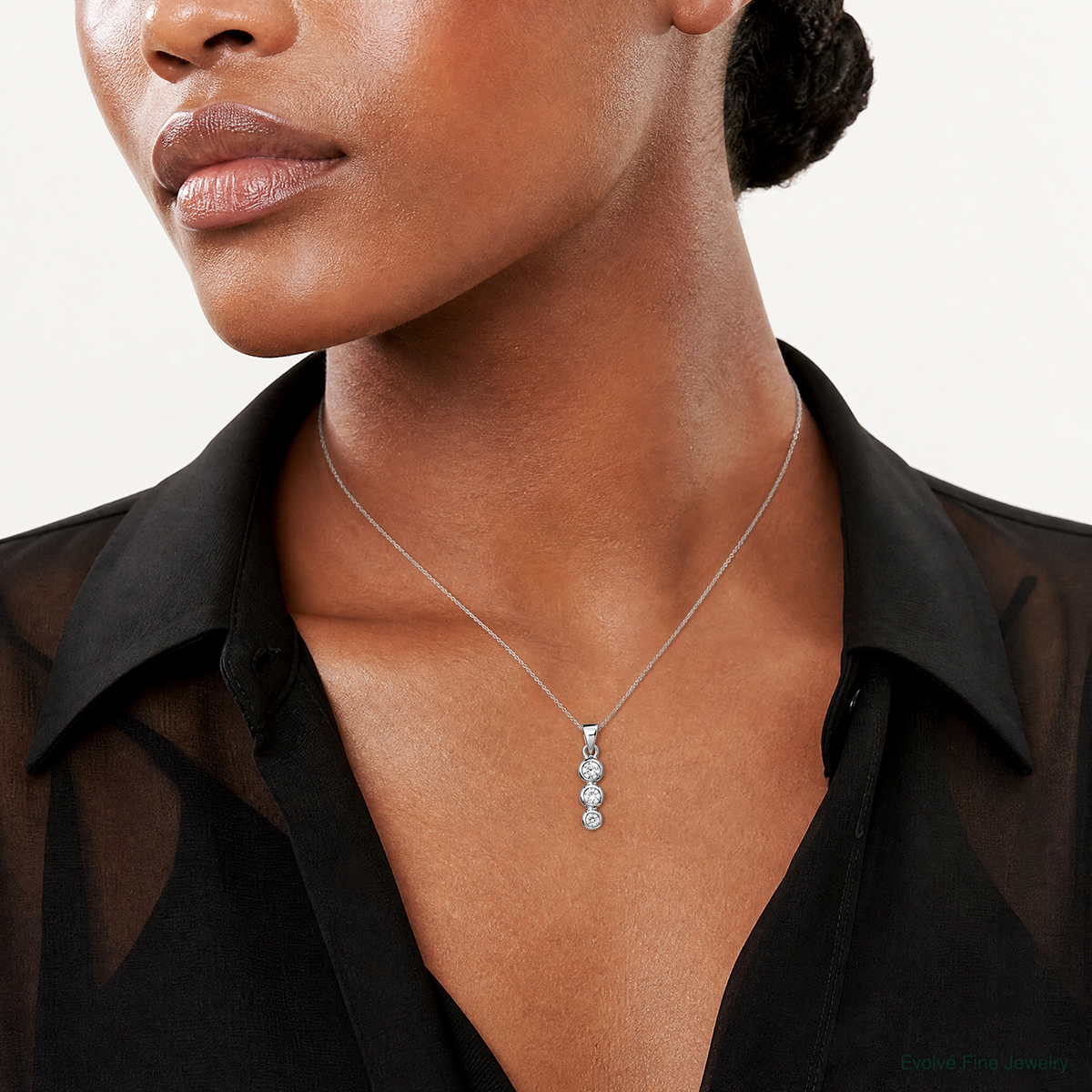 Sterling Silver RH Polished CZ  Pendant - Model Shot