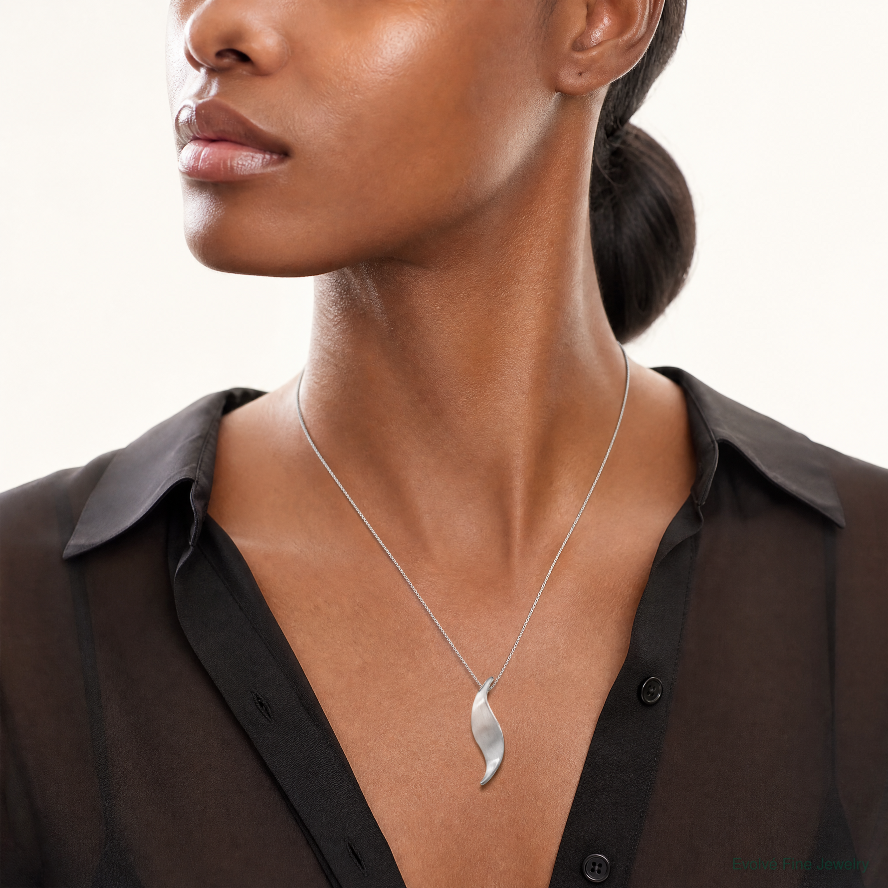 Sterling Silver RH-plated Brushed & Polished Curved Chain Slide - Model Shot