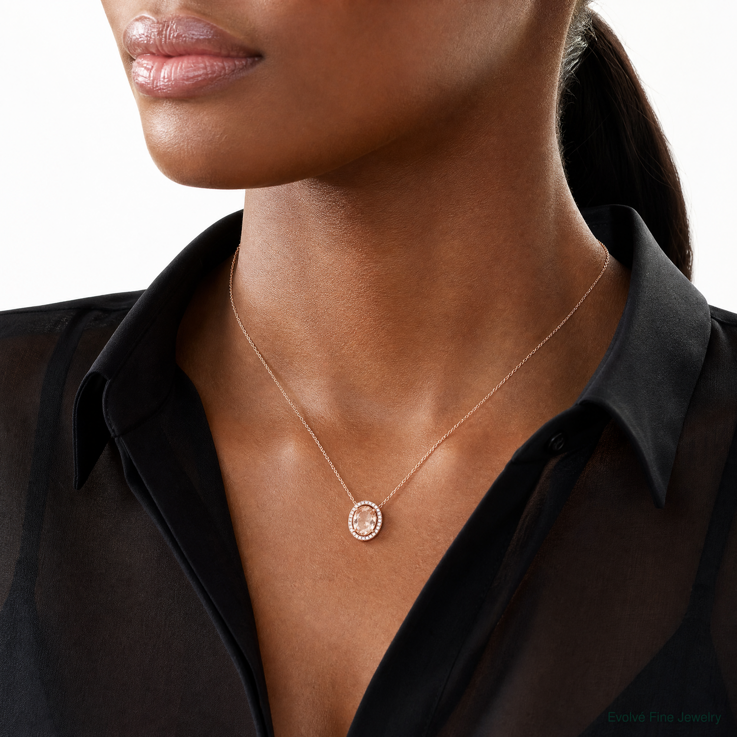 Sterling Silver Rose-tone Polished Pink & White CZ Oval Chain Slide - Model Shot