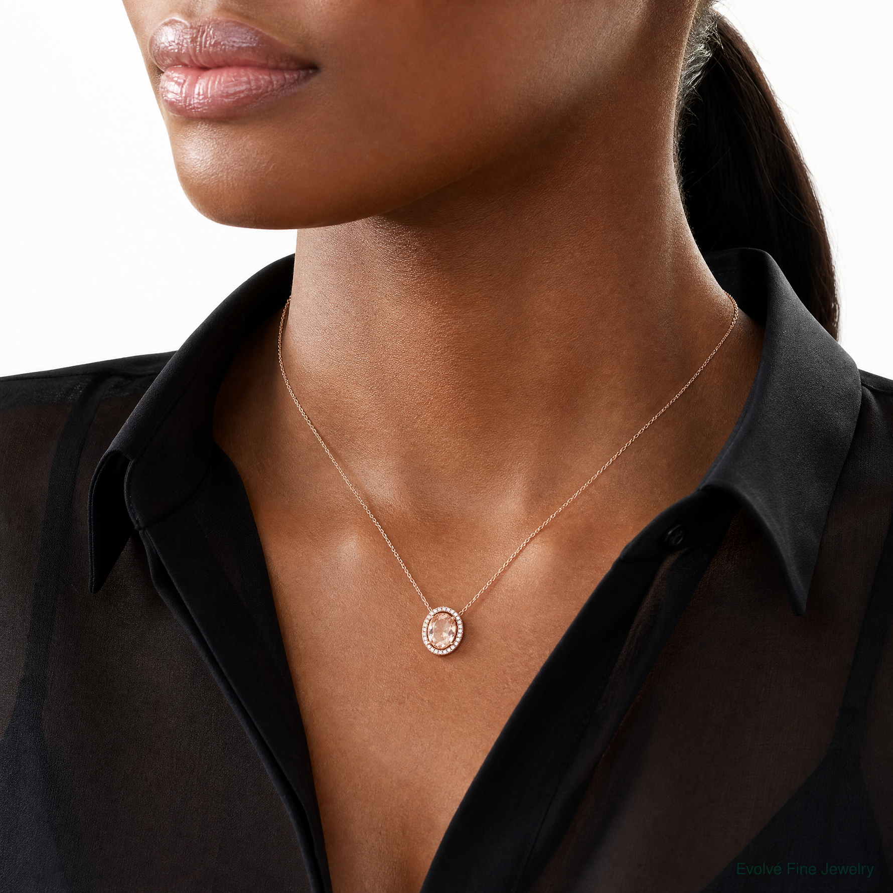 Sterling Silver Rose-tone Polished Pink & White CZ Oval Chain Slide - Model Shot