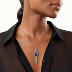 Sterling Silver Rhodium plated Blue & White CZ Slide Pendant - Model Shot