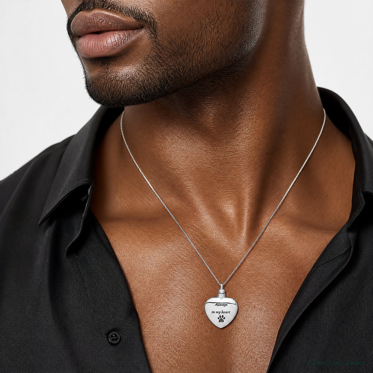 Sterling Silver Rh-plated Enamel Heart with Paw Print Ash Holder Pendant - Model Shot