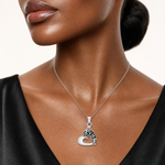 Sterling Silver Rhodium-plated Enamel Heart with Paw Prints Pendant - Model Shot