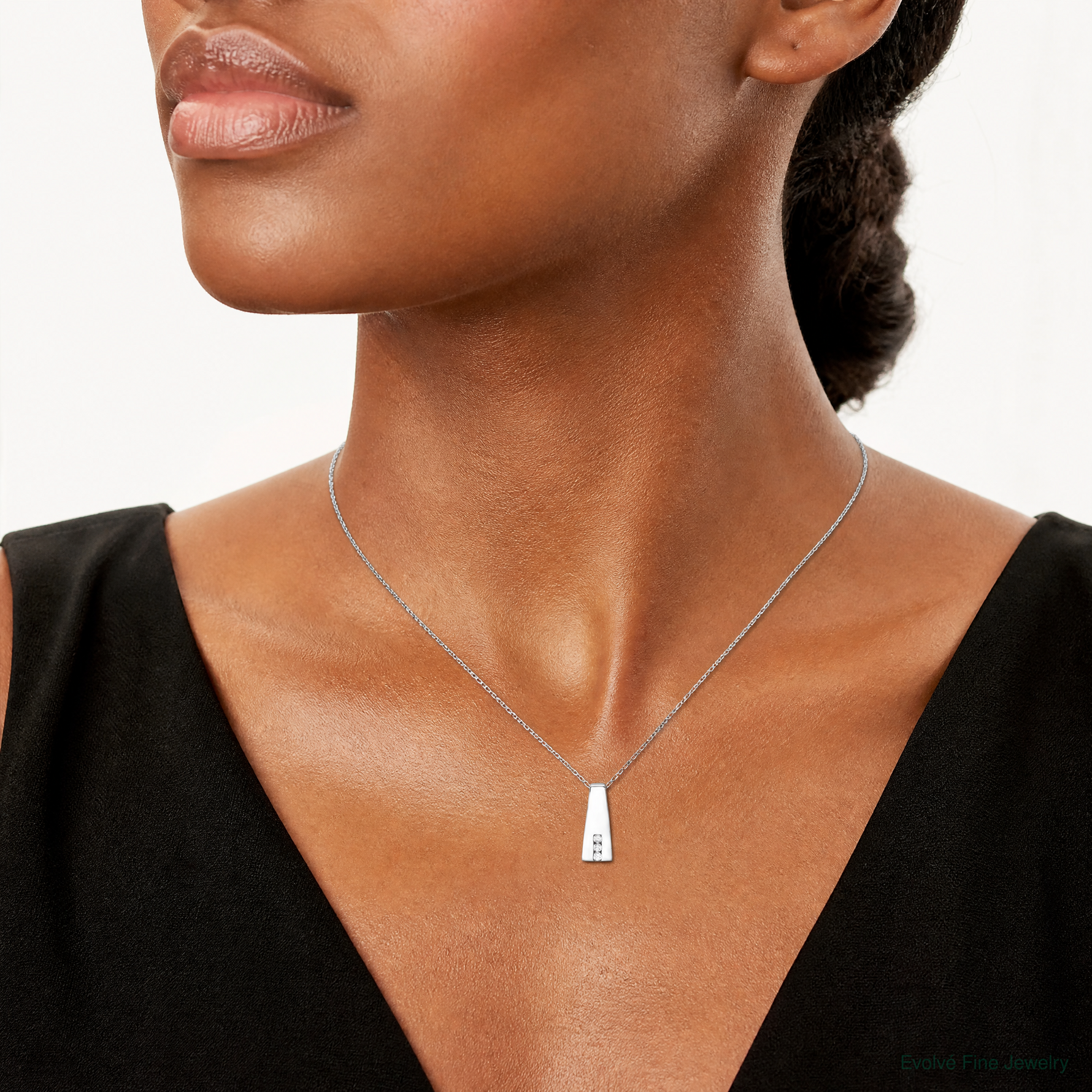 Sterling Silver Rhodium-plated CZ Chain Slide Pendant - Model Shot