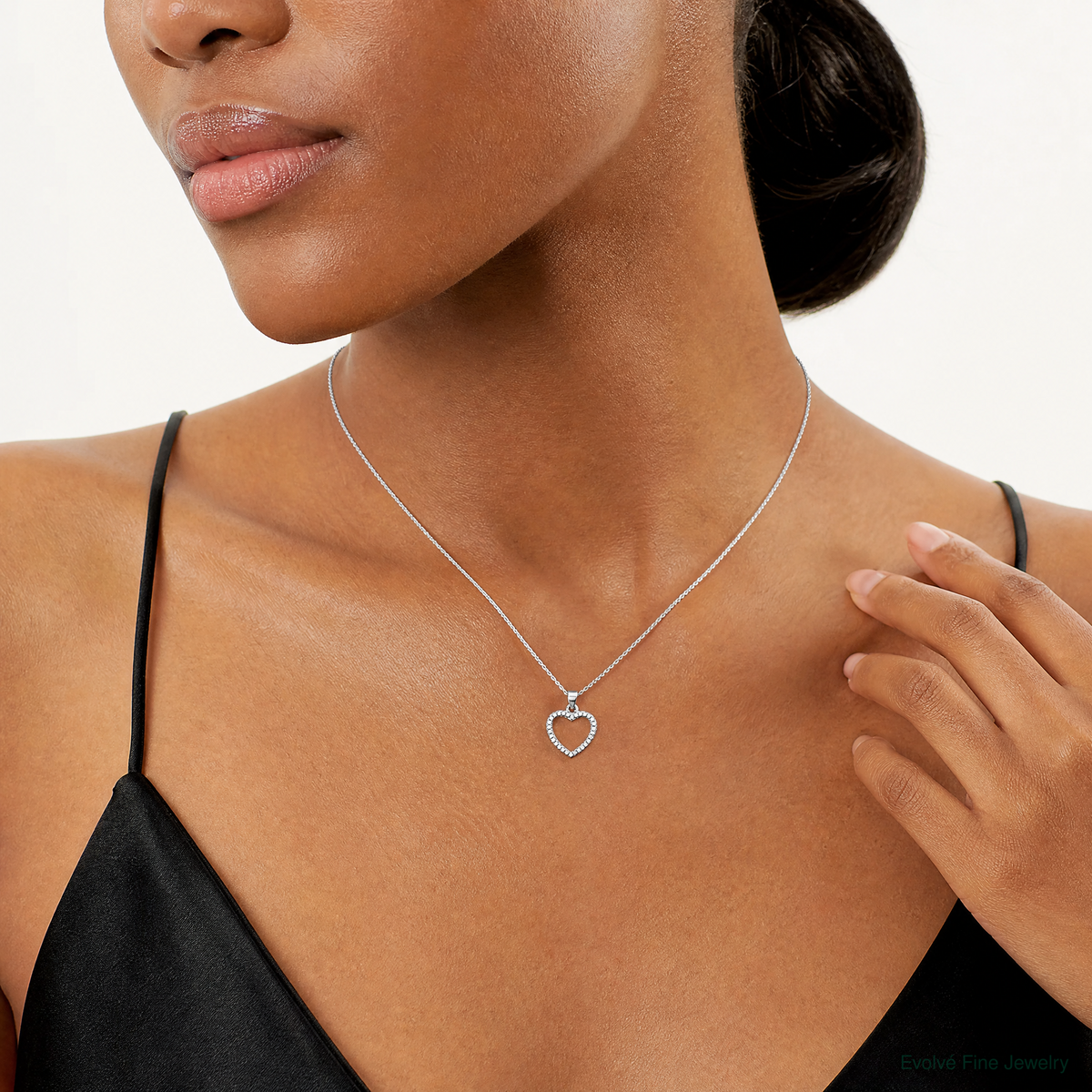 Sterling Silver Rhodium-plated CZ Heart Pendant - Model Shot