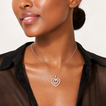Sterling Silver Rhodium-plated CZ Double Heart Pendant - Model Shot