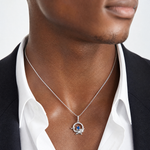 Sterling Silver Rhodium-plated Blue and White CZ Dolphin Pendant - Model Shot
