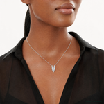 Sterling Silver Rhodium-plated CZ Chain Slide Pendant - Model Shot