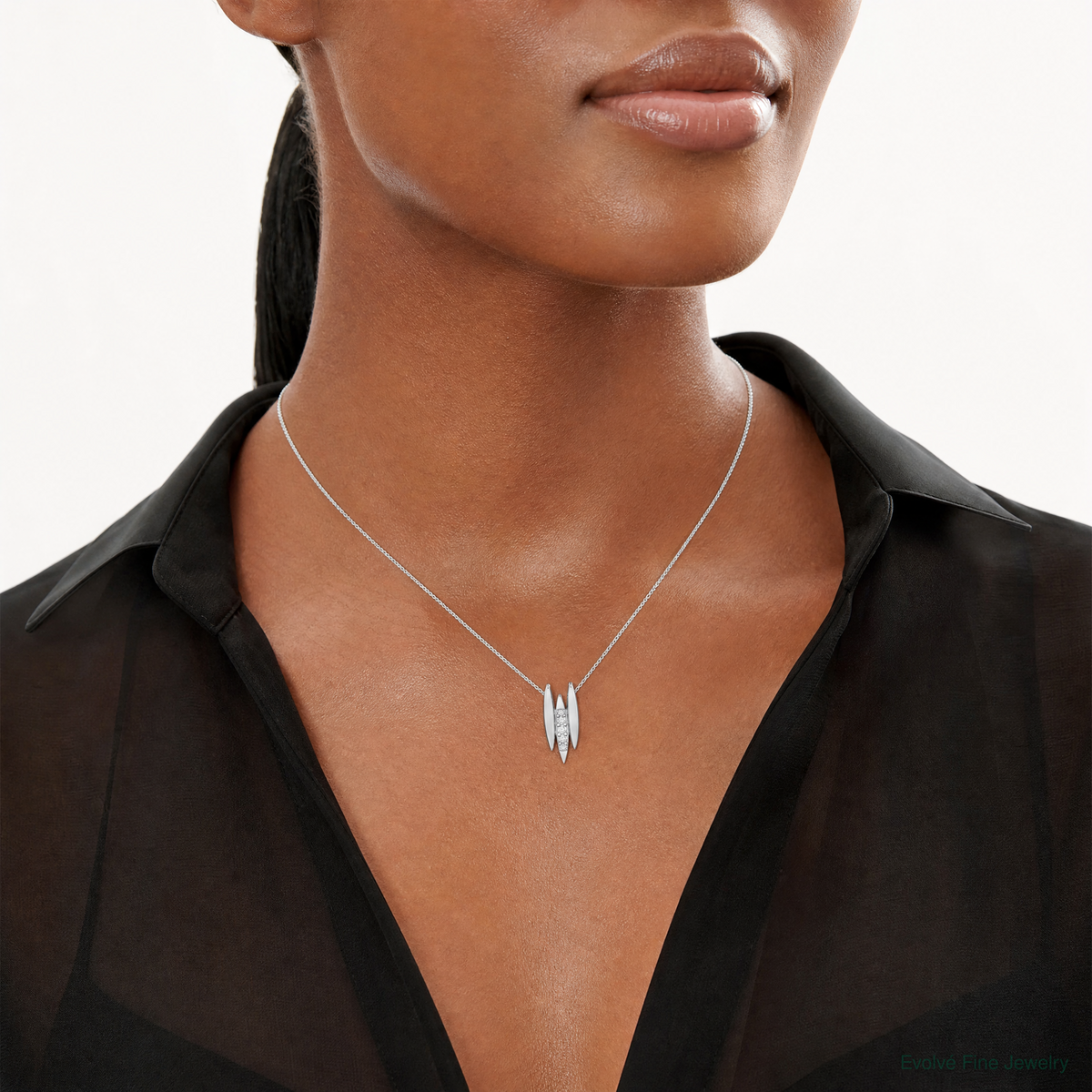 Sterling Silver Rhodium-plated CZ Chain Slide Pendant - Model Shot