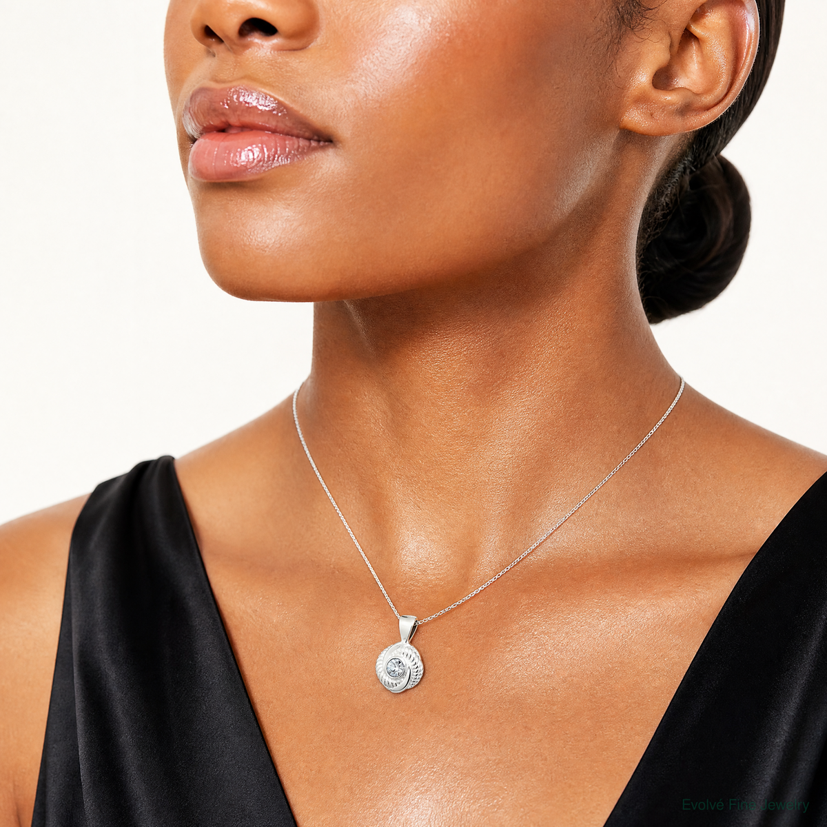 Sterling Silver Polished and Textured CZ Knot Pendant - Model Shot