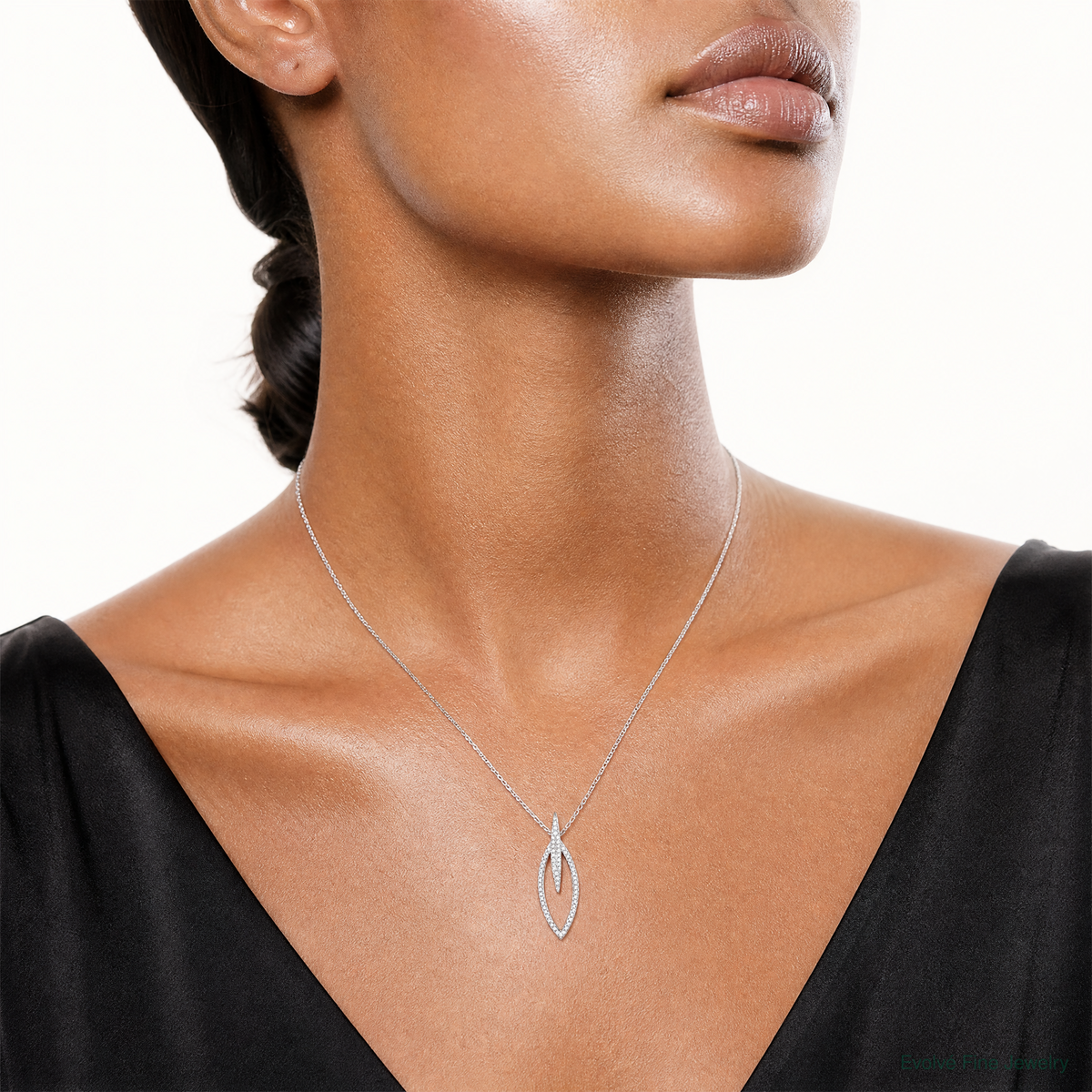 Sterling Silver Rhodium-plated CZ Oval Pendant - Model Shot