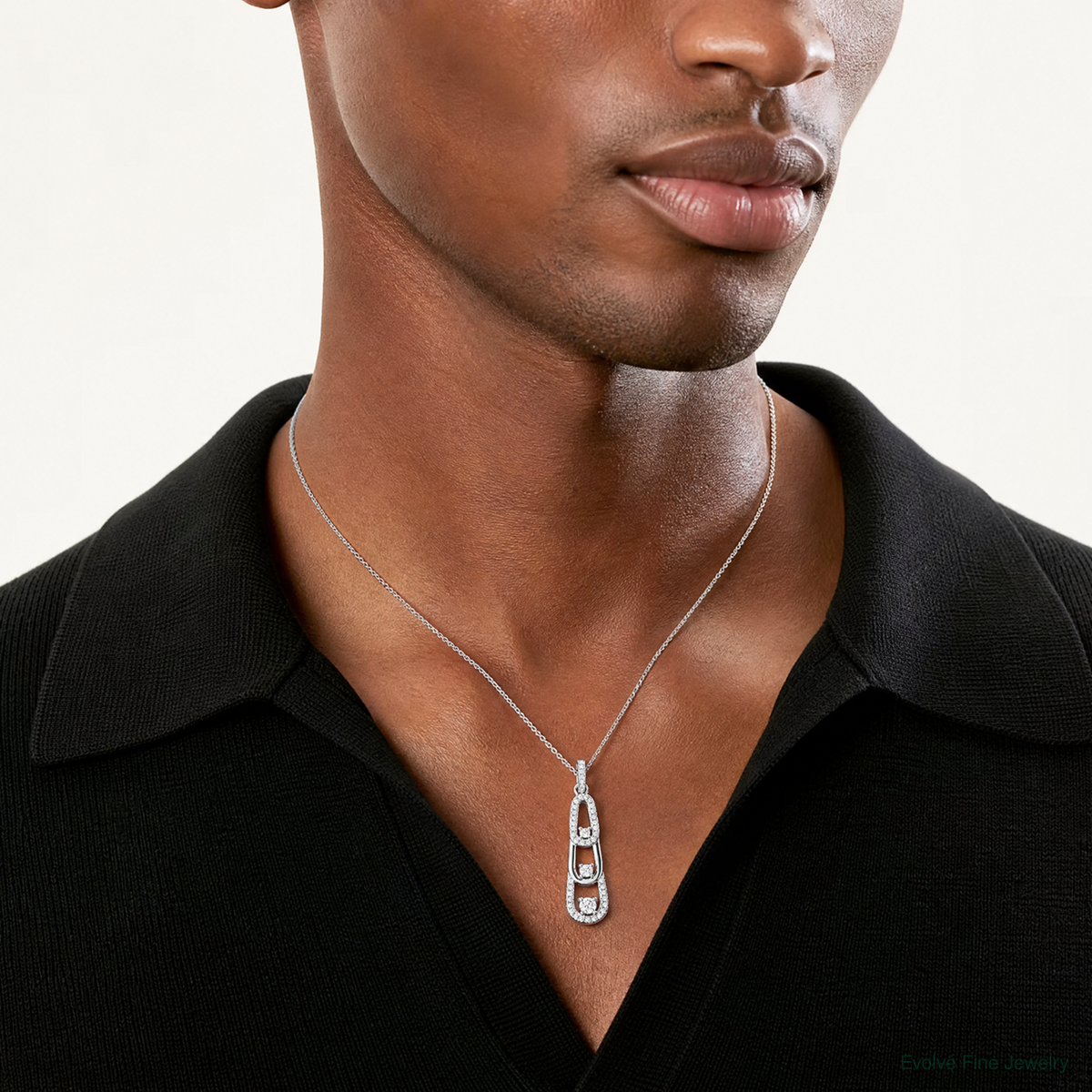 Sterling Silver Rhodium-plated CZ Dangle Pendant - Model Shot