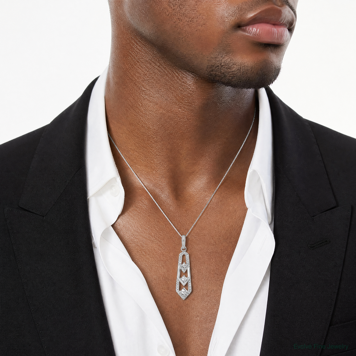 Sterling Silver Rhodium-plated CZ 3 Pointed Pendant - Model Shot