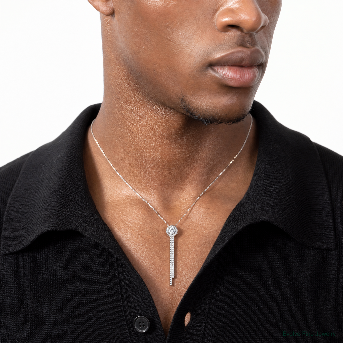 Sterling Silver Rhodium-plated CZ Dangle Bar Chain Slide Pendant - Model Shot