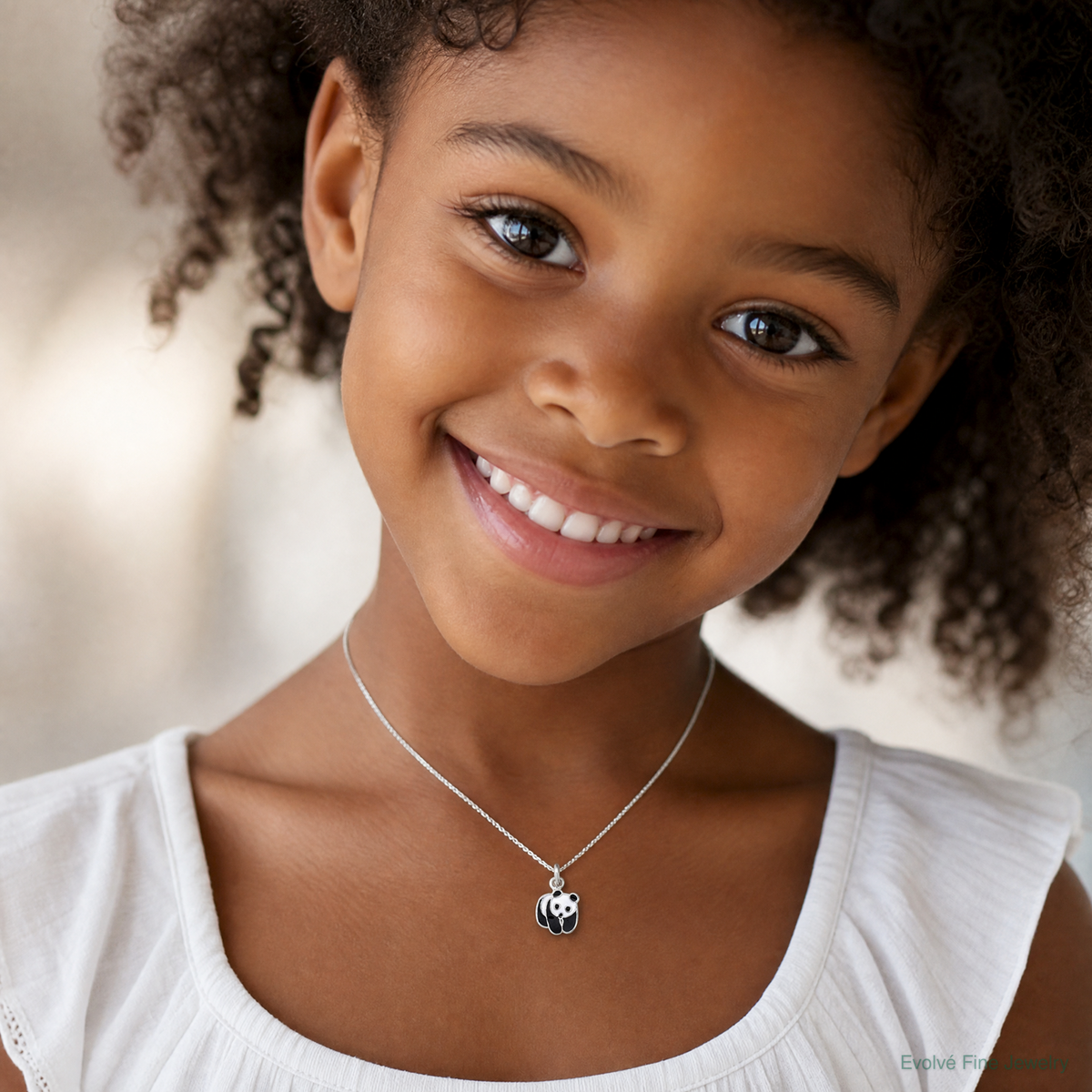 SS Madi K RH-plated Enamel Black And White Panda Children's Pendant - Model Shot