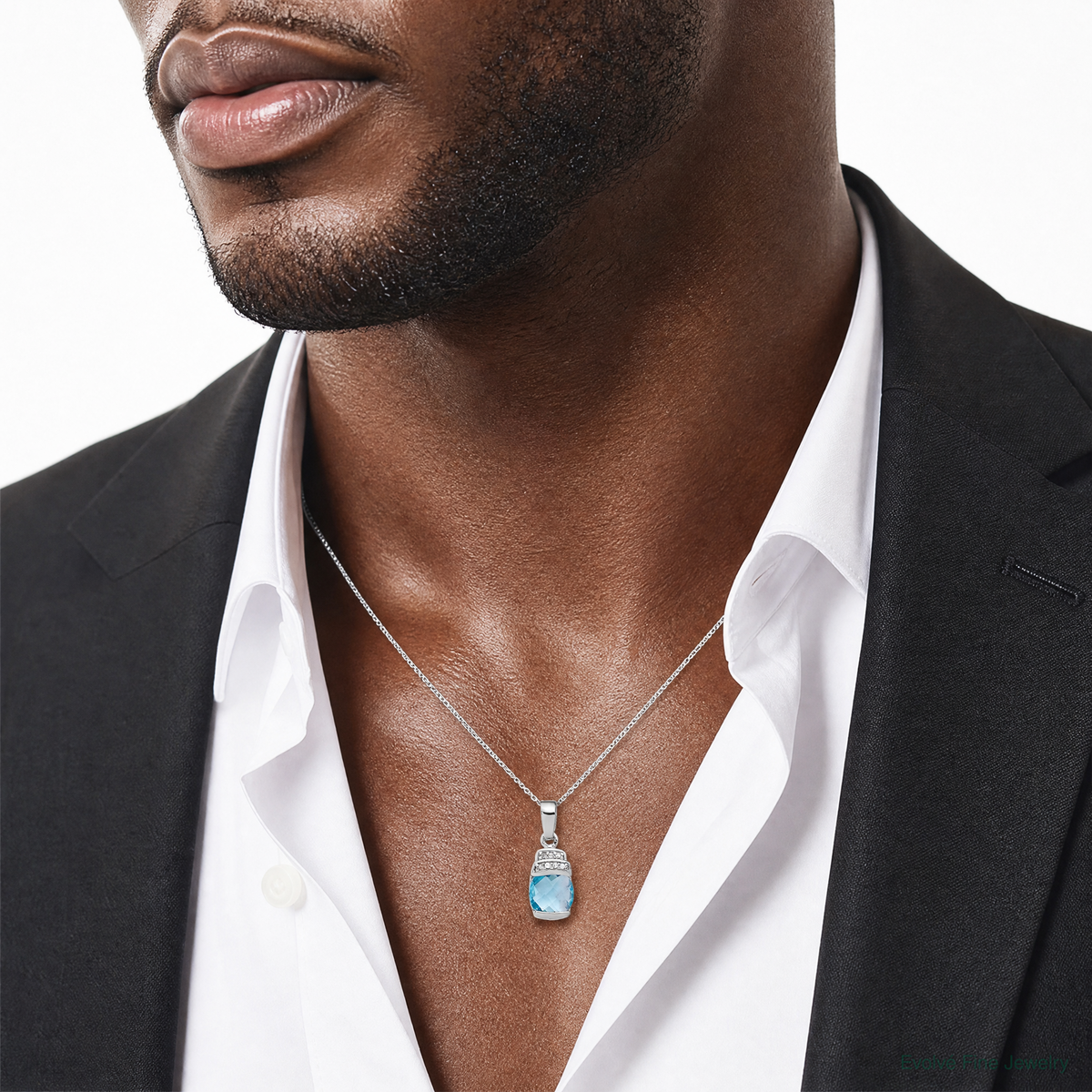 Sterling Silver Rhodium-plated Blue CZ Pendant - Model Shot