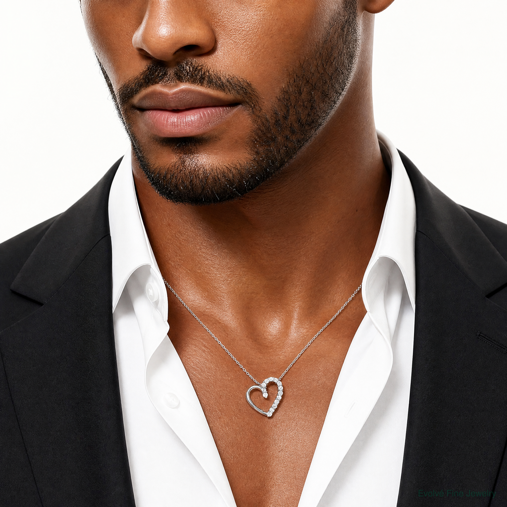 Sterling Silver Rhodium-plated CZ Heart Pendant - Model Shot