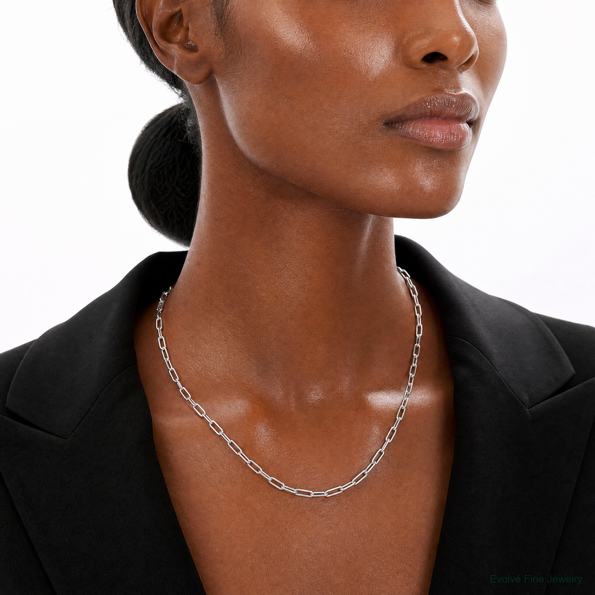 Sterling Silver Polished 3.5mm Paperclip Chain - Model Shot
