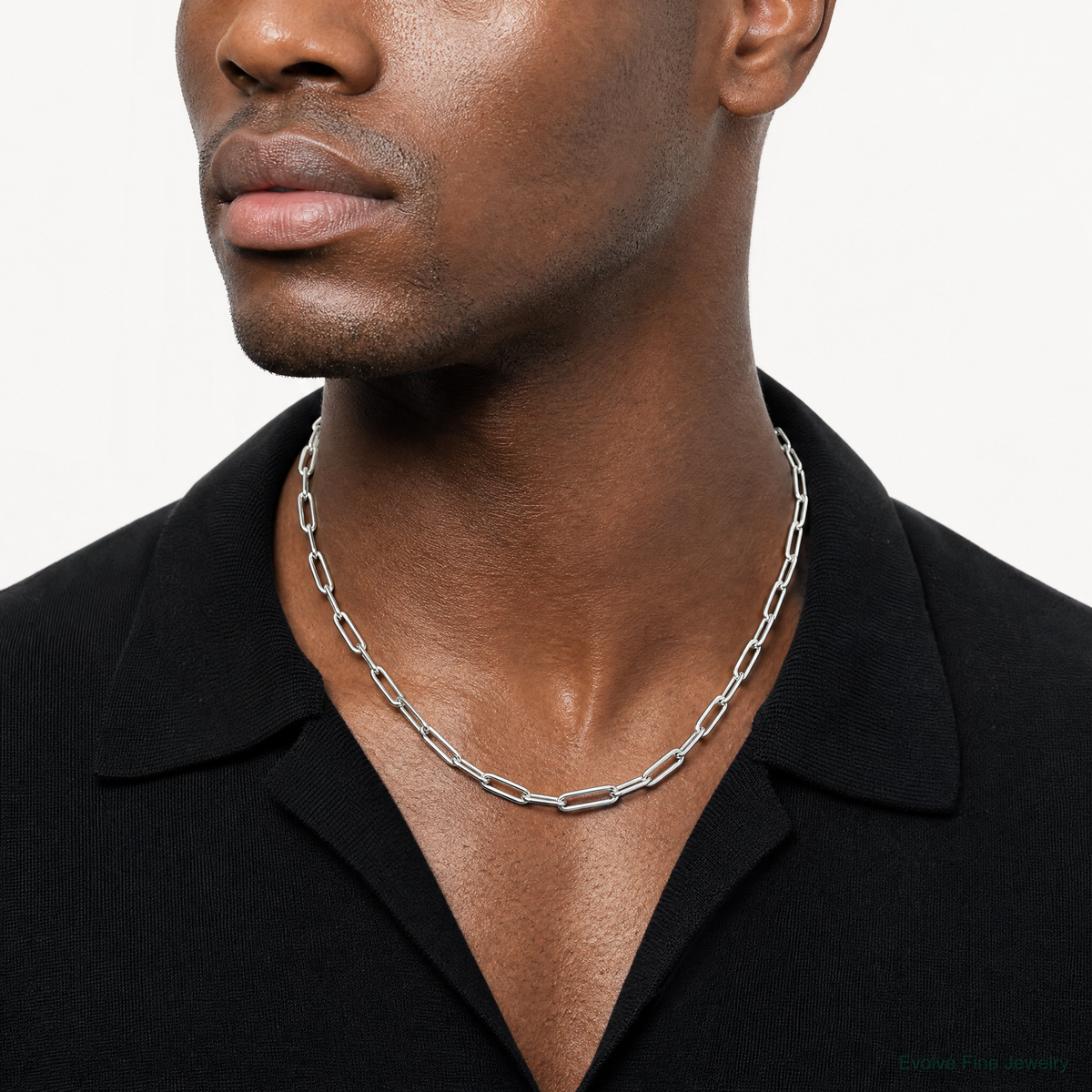Sterling Silver Polished 6.5mm Paperclip Chain - Model Shot