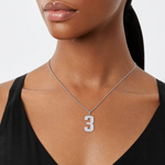 Sterling Silver/Rhodium-plated Satin Number 3 Charm - Model Shot