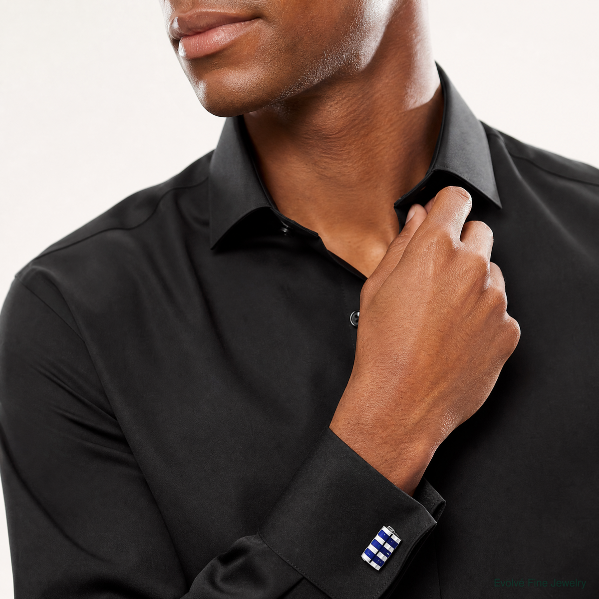 Sterling Silver Lapis Cuff Links - Model Shot