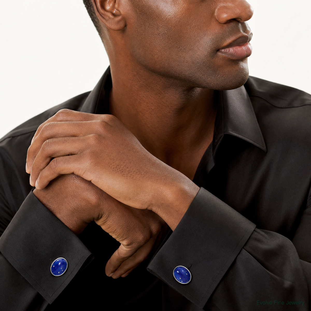 Sterling Silver Cabochon Lapis Cuff Links - Model Shot