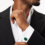 Sterling Silver Polished Malachite Oval Cuff Links - Model Shot