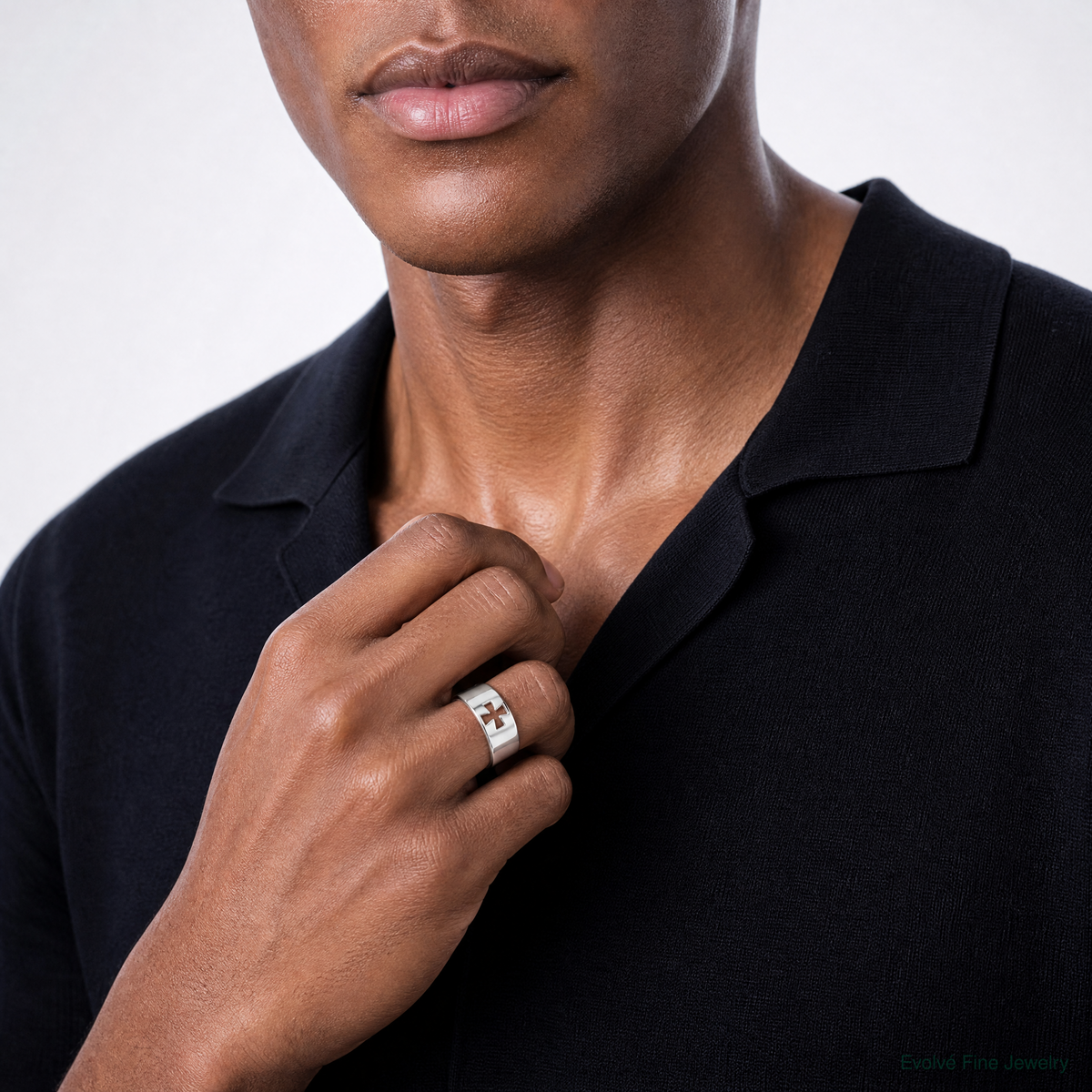 Sterling Silver Cross Cutout Ring - Model Shot