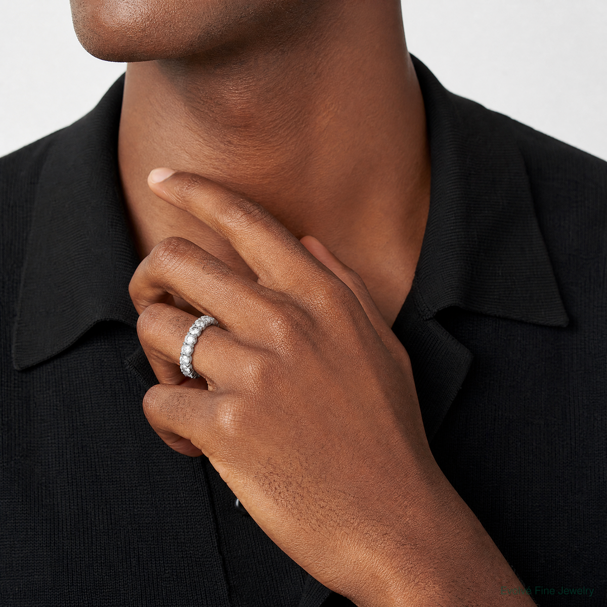Sterling Silver Rhodium-plated CZ Eternity Ring - Model Shot