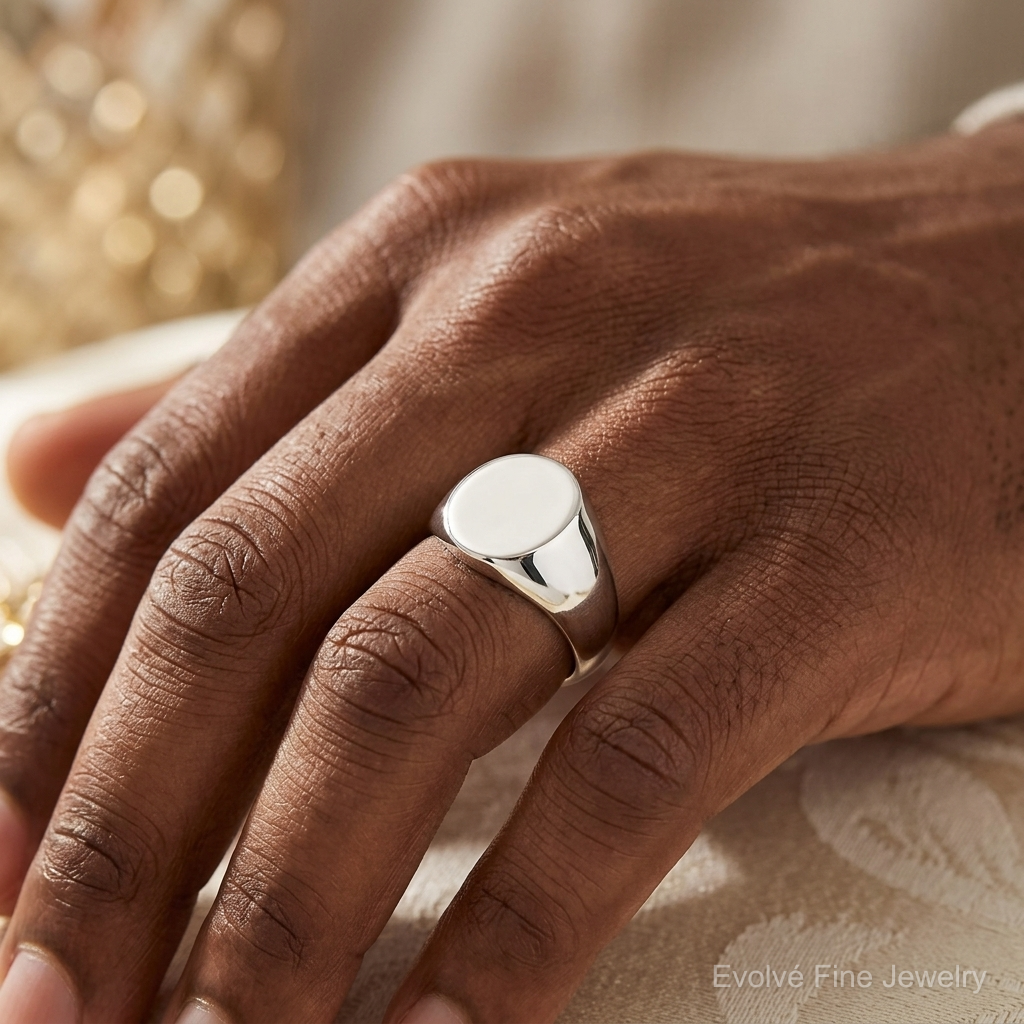 Sterling Silver 18x14mm Open Back Signet Ring - Model Shot