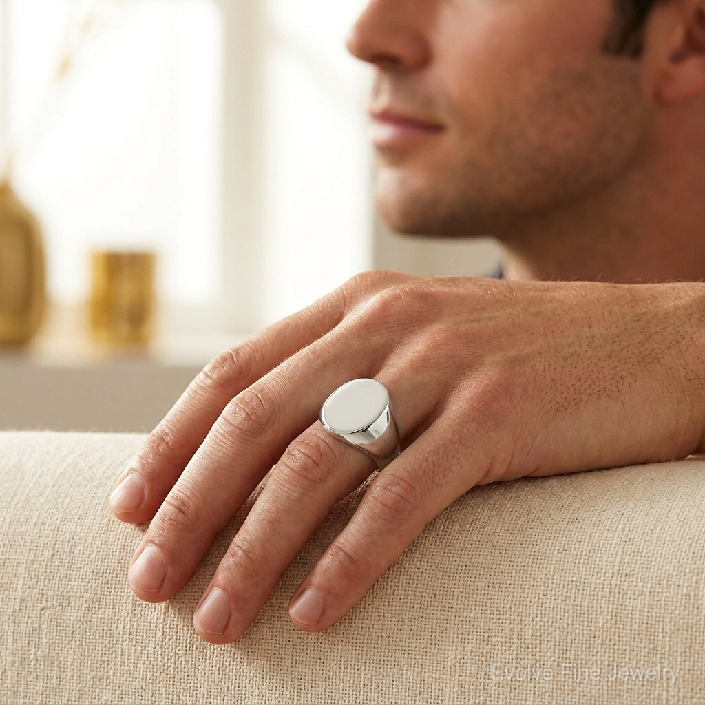 Sterling Silver 19x16mm Closed Back Signet Ring - Model Shot