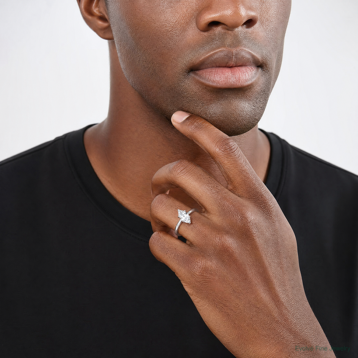 Sterling Silver Rhodium-plated Solitaire Marquise CZ Ring - Model Shot