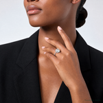 Sterling Silver Rhodium-plated Polished CZ Square Halo Ring - Model Shot