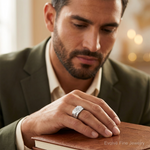 Sterling Silver Rhodium Diam. Cross Signet Ring - Model Shot