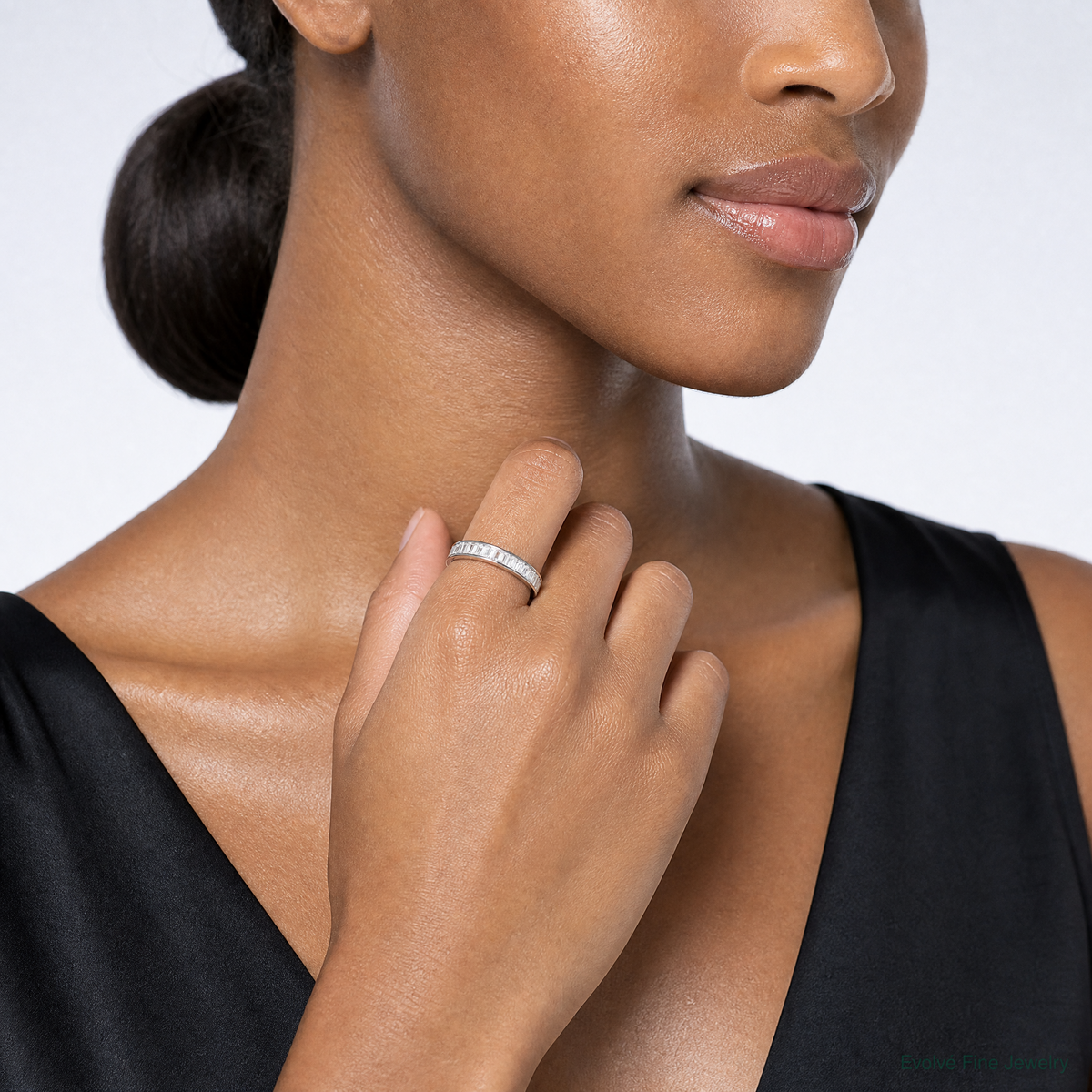 Sterling Silver Rhodium Plated CZ Ring - Model Shot