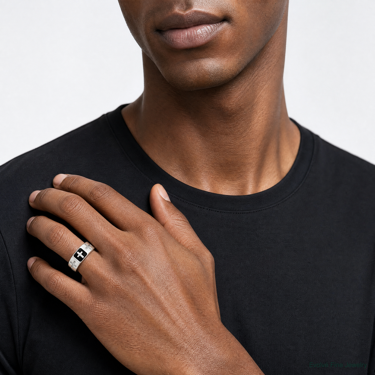 Sterling Silver Rhodium-plated Enameled Cross Ring - Model Shot