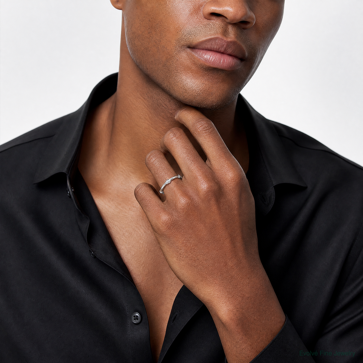 Sterling Silver Rhodium-plated Knot Ring - Model Shot