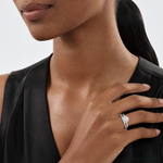 Sterling Silver RH-plated CZ Halo Engagement Ring and Eternity Band Set - Model Shot