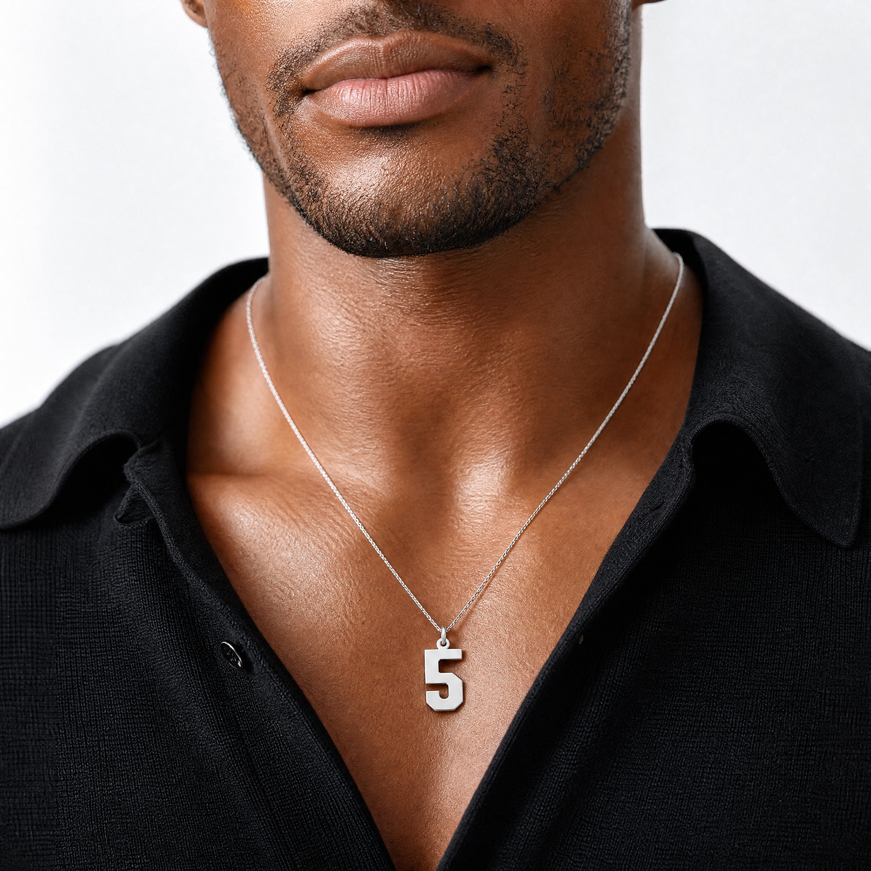 Sterling Silver/Rhodium-plated Polished Number 5 Charm - Model Shot