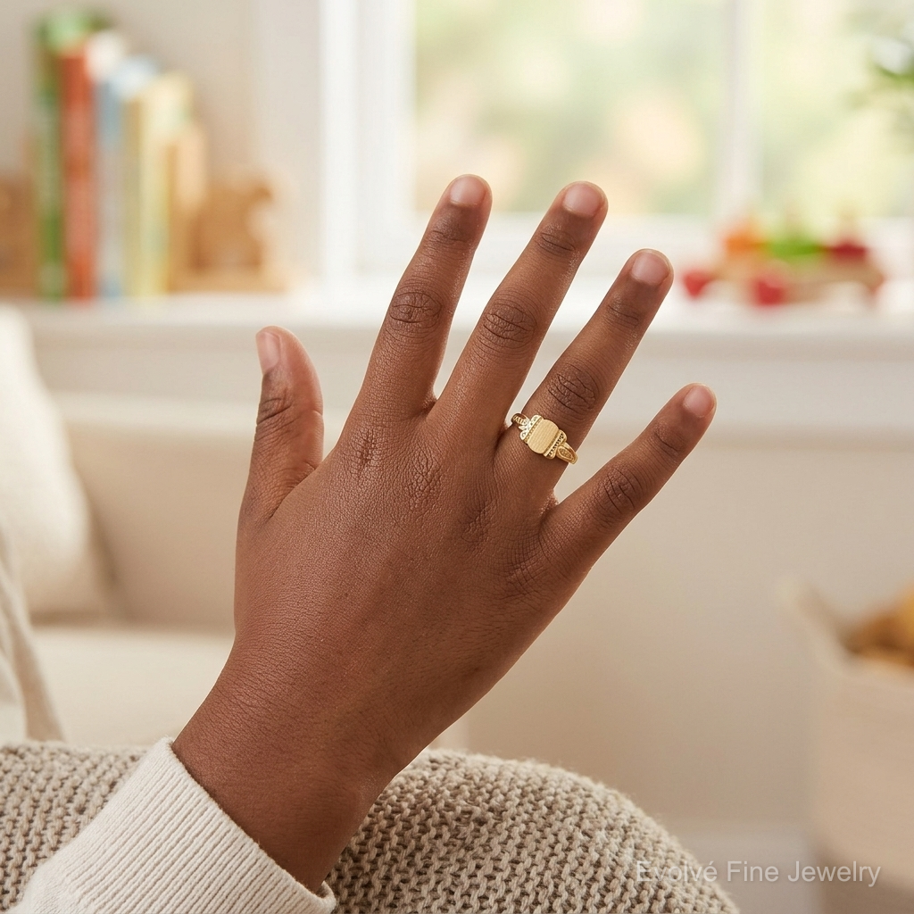 14k Childs Signet Ring - Model Shot