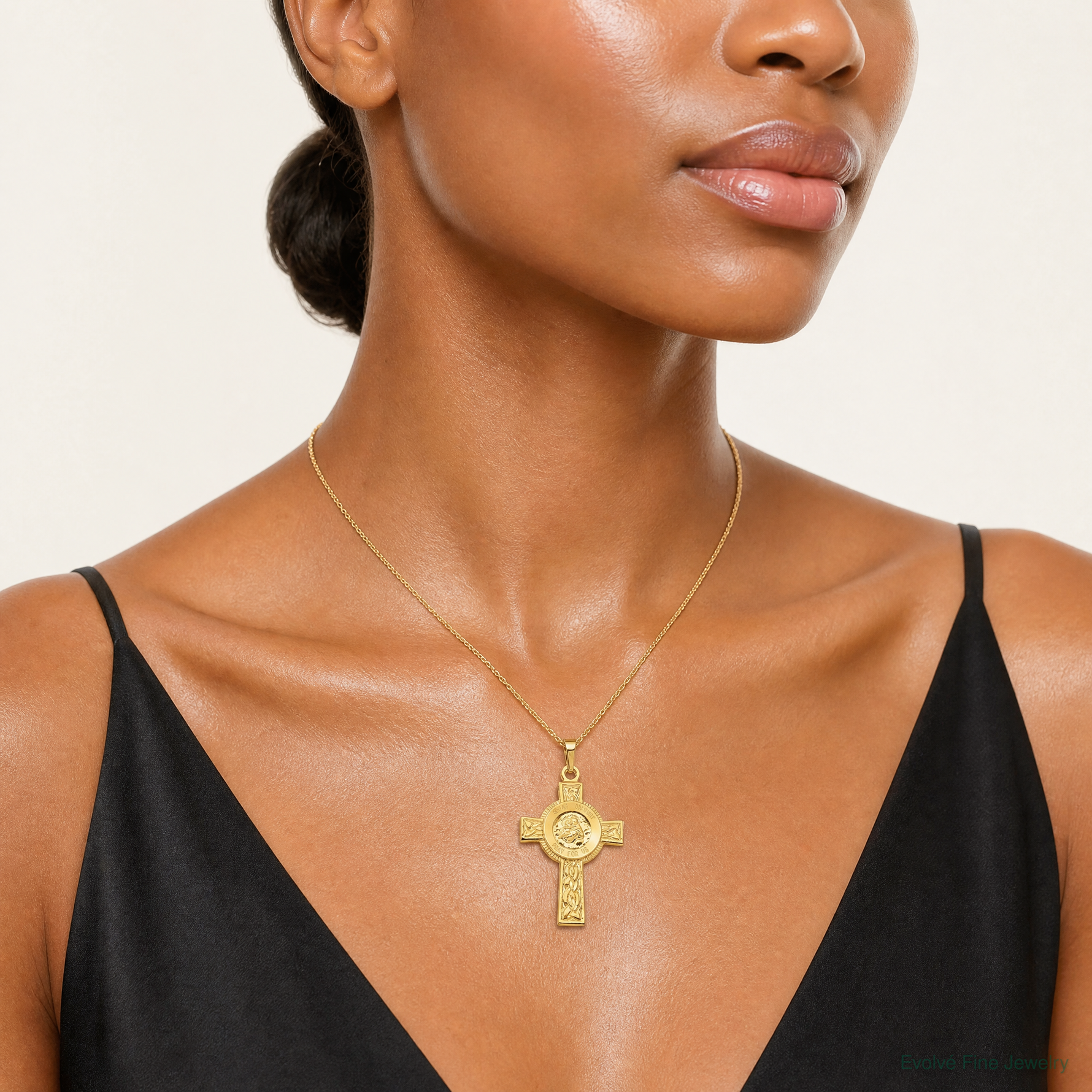 14k Cross w/St Anthony Medal Pendant - Model Shot