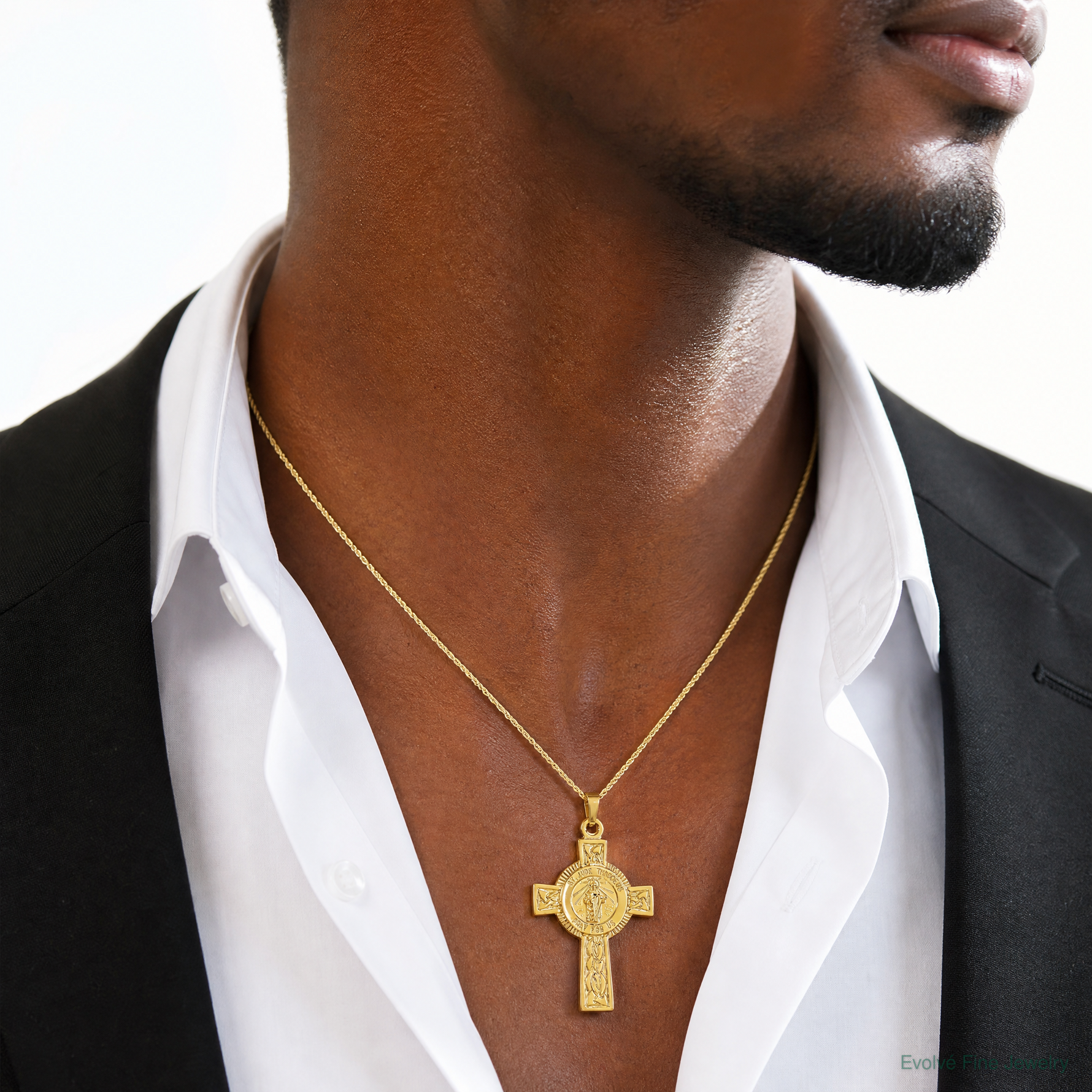 14k Cross w/St. Jude Medal Pendant - Model Shot