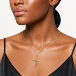 14k Scroll Design Cross Pendant - Model Shot
