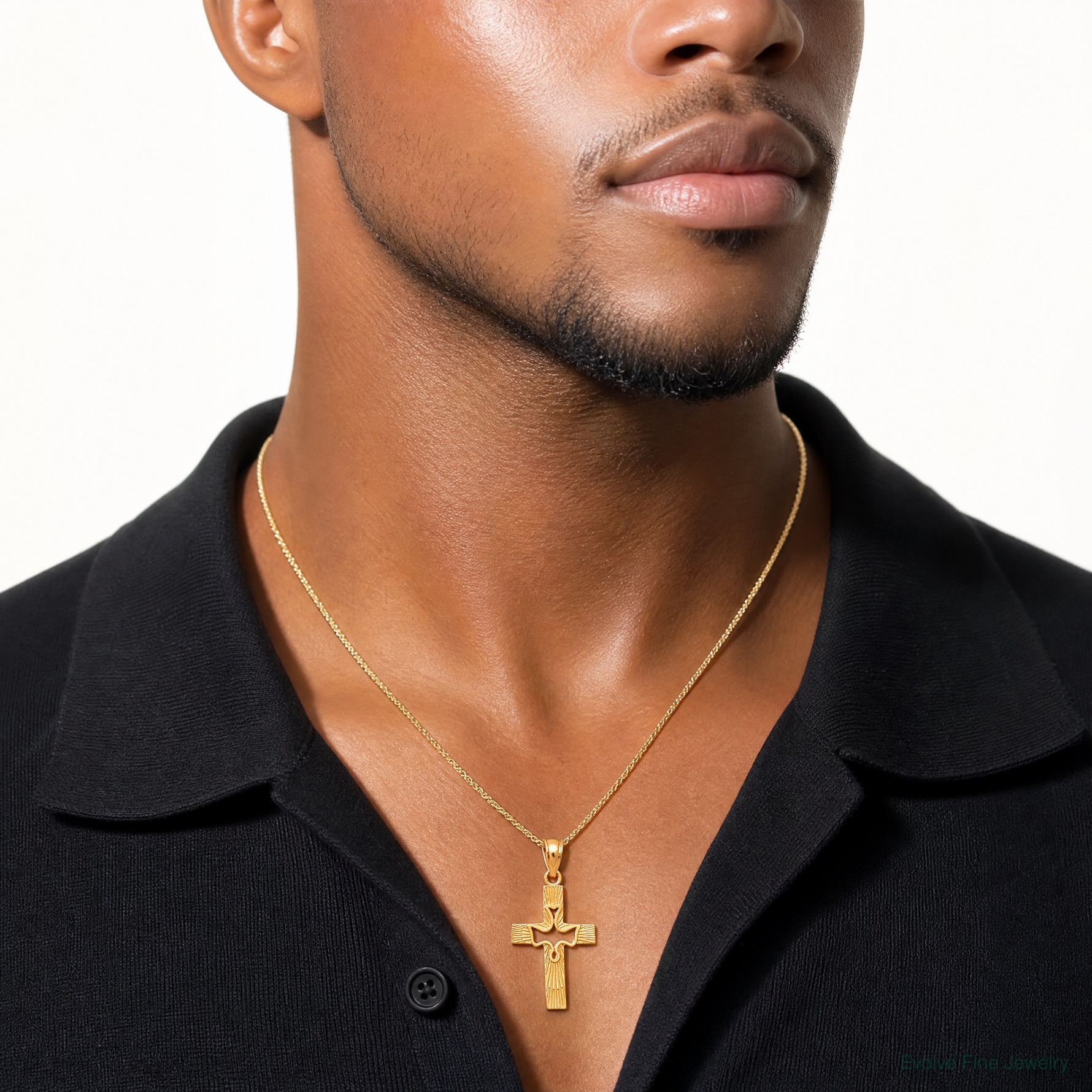 14k Dove Cross Pendant - Model Shot
