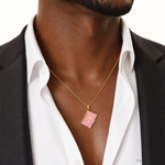 14K 3D Pink Enameled Lord's Prayer Bible Pendant - Model Shot