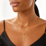 14k Diamond-cut Filigree Cross Pendant - Model Shot