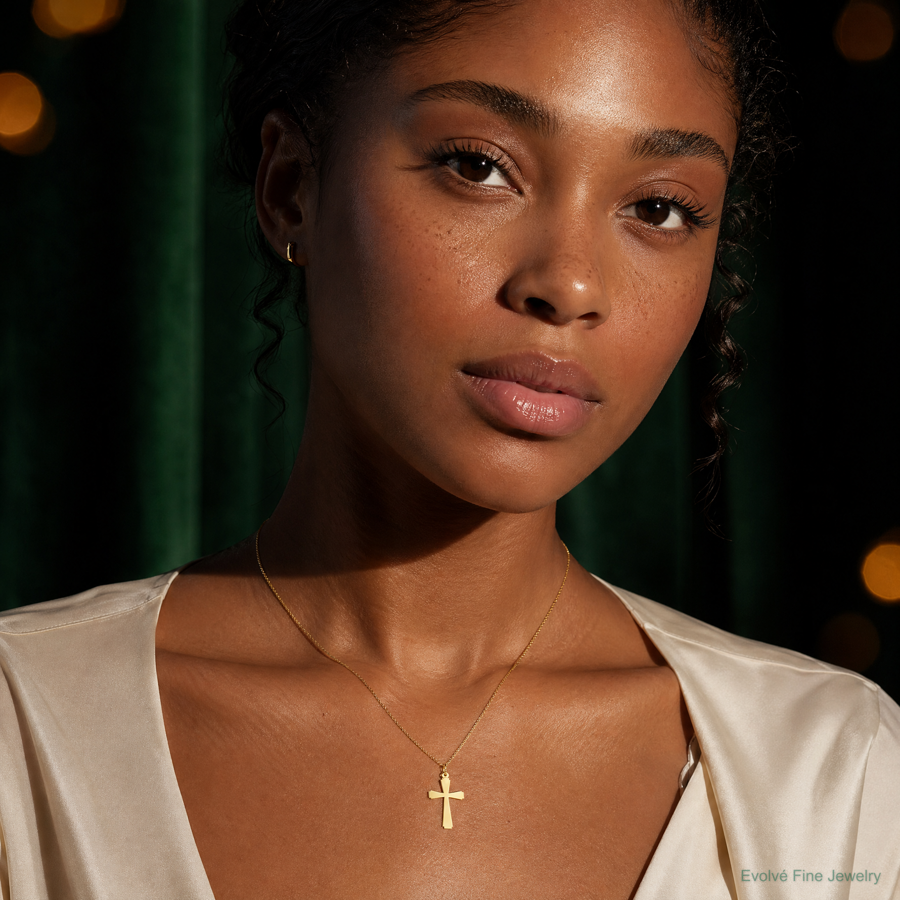14k Cross Charm - Model Shot