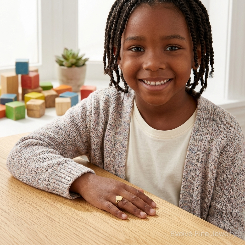 14k 8.5x6.5mm Open Back Child's Signet Ring - Model Shot